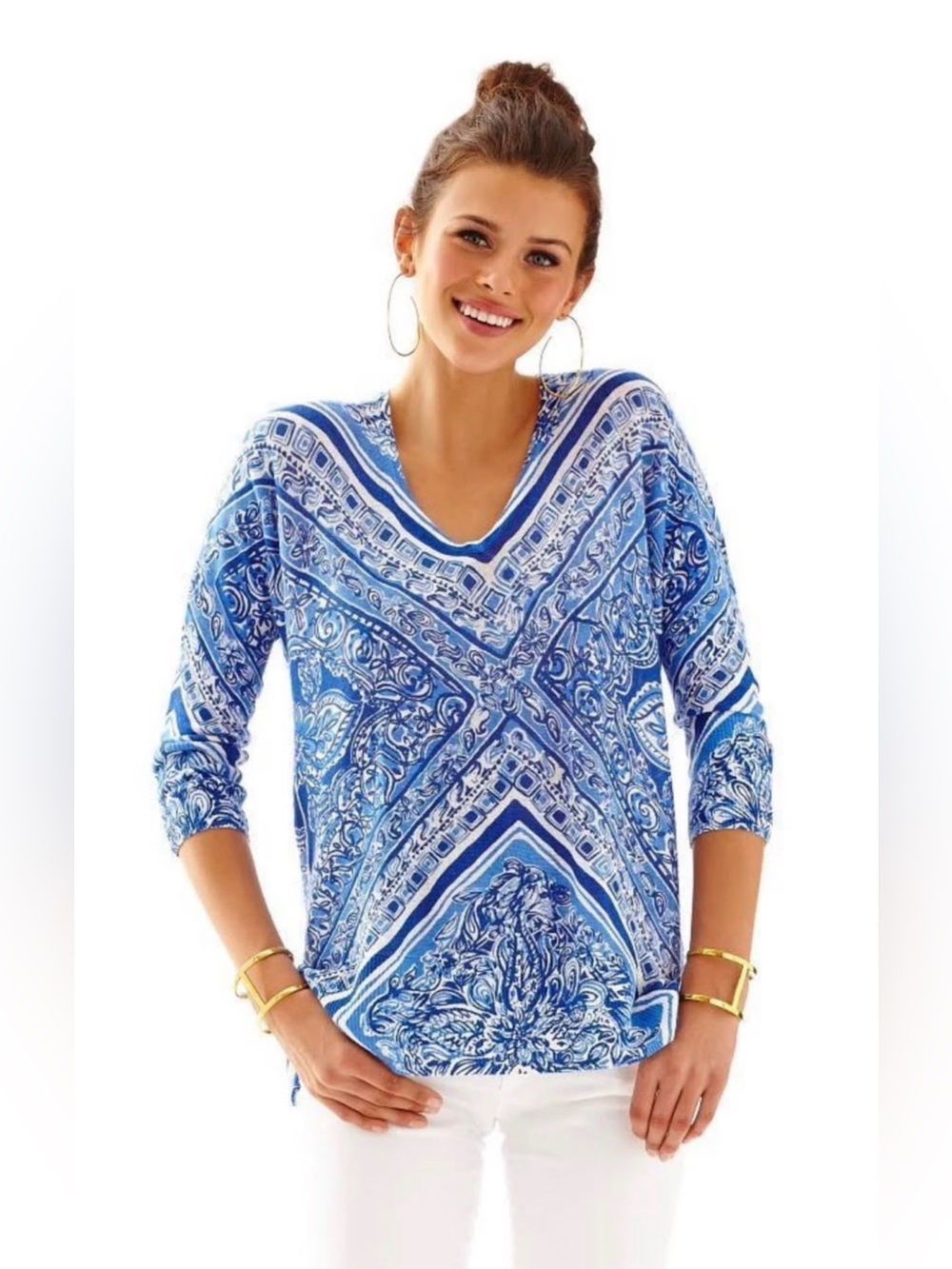 Lilly Pulitzer 100% Linen Jameson Sweater 3/4 Dolman Sleeves XS/S Coastal Summer